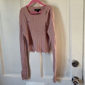 Forever 21 Pink Distressed Knit Sweater